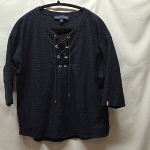 Tommy Hilfiger 100% Cotton Blouse Laces Gold Hardware 3/4 Sleeves Luxurious